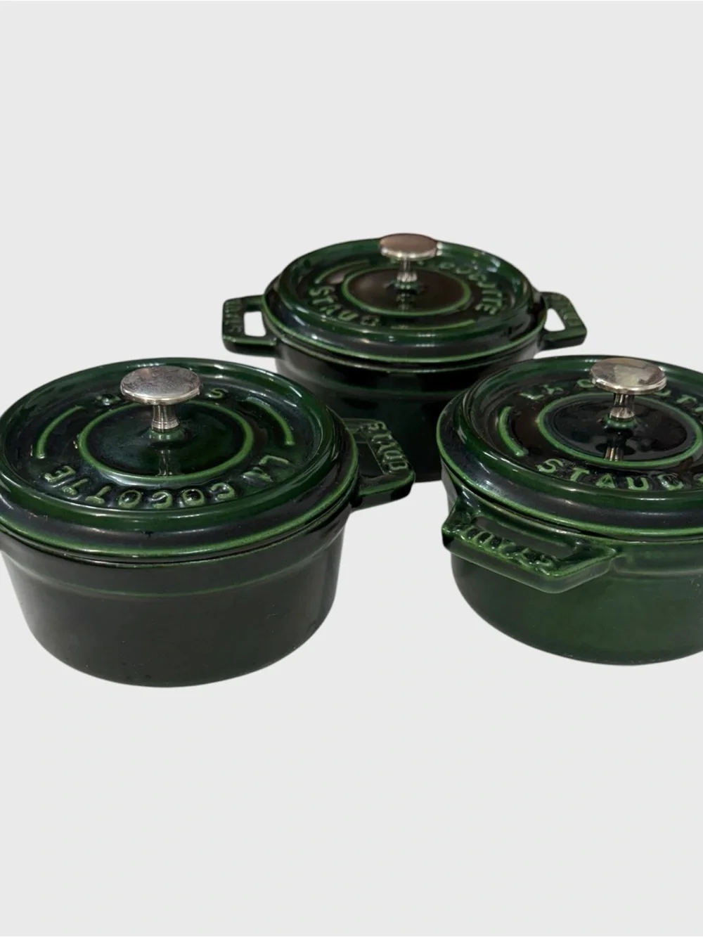 Staub set of 3 Green Enameled Cast Iron Mini Cocotte 1/4-Qt.
